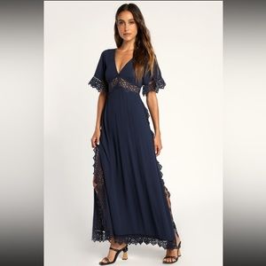 NWT Lulu’s Sweeten the Occasion Navy Blue Lace
Short Sleeve Maxi Dress